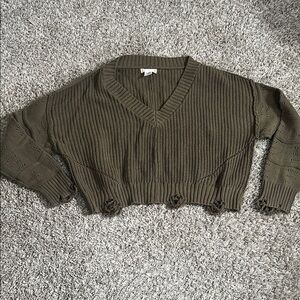 Altar'd State Khaki V-Neck Cropped Sweater